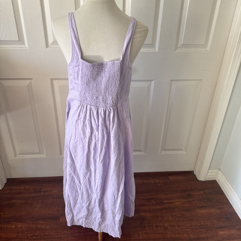 Old Navy Womens Linen Sundress Large Lavender Shirred Pockets Sweetheart Neck - Picture 5 of 9
